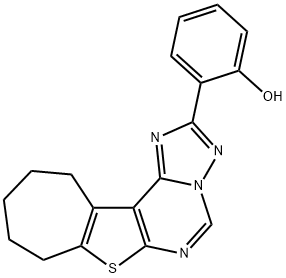 2-(9,10,11,12-tetrahydro-8H-cyclohepta[4,5]thieno[3,2-e][1,2,4]triazolo[1,5-c]pyrimidin-2-yl)phenol Struktur