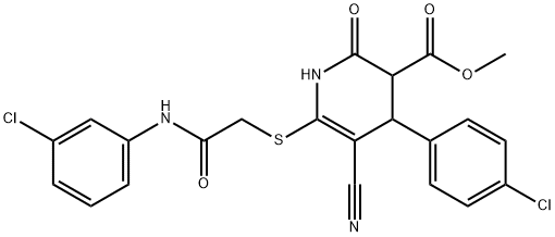 methyl 6-{[2-(3-chloroanilino)-2-oxoethyl]sulfanyl}-4-(4-chlorophenyl)-5-cyano-2-oxo-1,2,3,4-tetrahydro-3-pyridinecarboxylate Struktur