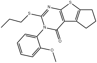 3-(2-methoxyphenyl)-2-(propylsulfanyl)-3,5,6,7-tetrahydro-4H-cyclopenta[4,5]thieno[2,3-d]pyrimidin-4-one Struktur