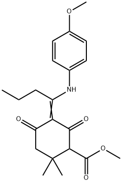 methyl 5-[1-(4-methoxyanilino)butylidene]-2,2-dimethyl-4,6-dioxocyclohexanecarboxylate Structure