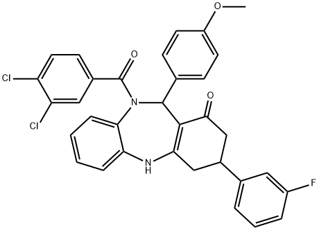 10-(3,4-dichlorobenzoyl)-3-(3-fluorophenyl)-11-(4-methoxyphenyl)-2,3,4,5,10,11-hexahydro-1H-dibenzo[b,e][1,4]diazepin-1-one Structure