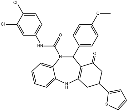 N-(3,4-dichlorophenyl)-11-(4-methoxyphenyl)-1-oxo-3-(2-thienyl)-1,2,3,4,5,11-hexahydro-10H-dibenzo[b,e][1,4]diazepine-10-carboxamide Structure