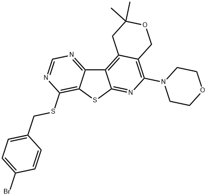 4-bromobenzyl 2,2-dimethyl-5-morpholin-4-yl-1,4-dihydro-2H-pyrano[4'',3'':4',5']pyrido[3',2':4,5]thieno[3,2-d]pyrimidin-8-yl sulfide Structure