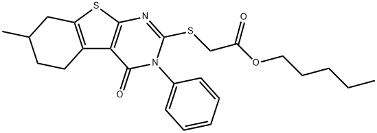 pentyl [(7-methyl-4-oxo-3-phenyl-3,4,5,6,7,8-hexahydro[1]benzothieno[2,3-d]pyrimidin-2-yl)sulfanyl]acetate Structure