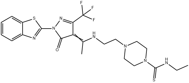 4-[2-({1-[1-(1,3-benzothiazol-2-yl)-5-oxo-3-(trifluoromethyl)-1,5-dihydro-4H-pyrazol-4-ylidene]ethyl}amino)ethyl]-N-ethyl-1-piperazinecarbothioamide,375836-42-3,结构式