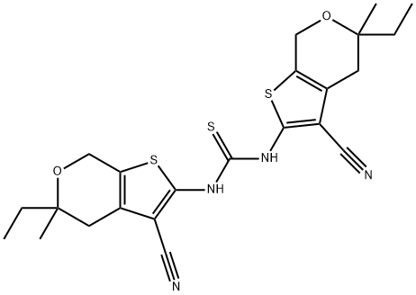 N,N'-bis(3-cyano-5-ethyl-5-methyl-4,7-dihydro-5H-thieno[2,3-c]pyran-2-yl)thiourea 化学構造式