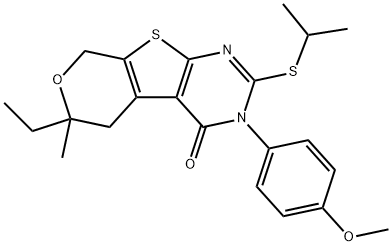 6-ethyl-2-(isopropylsulfanyl)-3-(4-methoxyphenyl)-6-methyl-3,5,6,8-tetrahydro-4H-pyrano[4',3':4,5]thieno[2,3-d]pyrimidin-4-one Structure