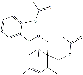 2-{5-[(acetyloxy)methyl]-6,8,9-trimethyl-3-oxabicyclo[3.3.1]non-7-en-2-yl}phenyl acetate Struktur