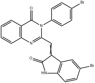 2-[(5-bromo-2-oxo-1,2-dihydro-3H-indol-3-ylidene)methyl]-3-(4-bromophenyl)-4(3H)-quinazolinone 化学構造式