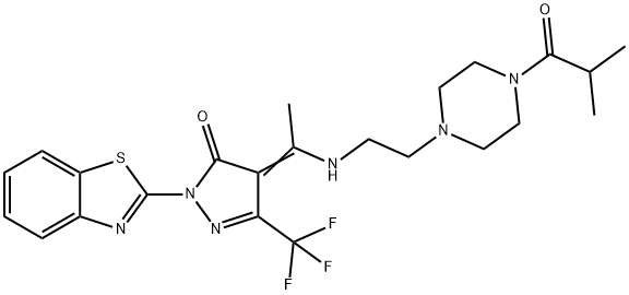 2-(1,3-benzothiazol-2-yl)-4-(1-{[2-(4-isobutyryl-1-piperazinyl)ethyl]amino}ethylidene)-5-(trifluoromethyl)-2,4-dihydro-3H-pyrazol-3-one,376374-49-1,结构式