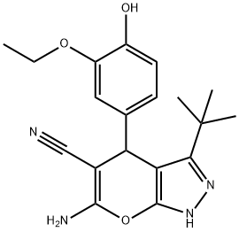 6-amino-3-tert-butyl-4-(3-ethoxy-4-hydroxyphenyl)-1,4-dihydropyrano[2,3-c]pyrazole-5-carbonitrile 结构式