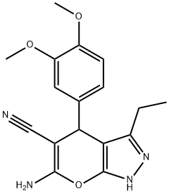 6-amino-4-[3,4-bis(methyloxy)phenyl]-3-ethyl-2,4-dihydropyrano[2,3-c]pyrazole-5-carbonitrile Structure