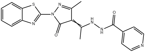 N'-{1-[1-(1,3-benzothiazol-2-yl)-3-methyl-5-oxo-1,5-dihydro-4H-pyrazol-4-ylidene]ethyl}isonicotinohydrazide 化学構造式