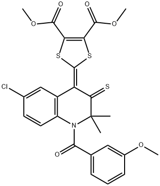 dimethyl 2-(6-chloro-1-(3-methoxybenzoyl)-2,2-dimethyl-3-thioxo-2,3-dihydro-4(1H)-quinolinylidene)-1,3-dithiole-4,5-dicarboxylate 结构式