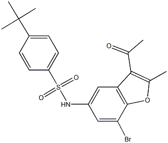 N-(3-acetyl-7-bromo-2-methyl-1-benzofuran-5-yl)-4-tert-butylbenzenesulfonamide Struktur