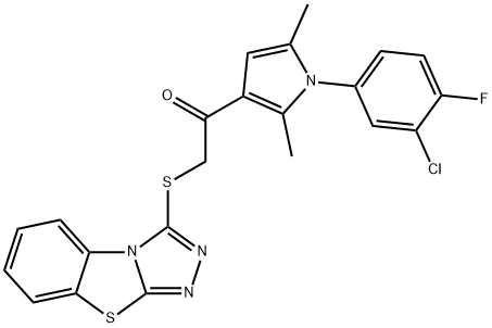 1-[1-(3-chloro-4-fluorophenyl)-2,5-dimethyl-1H-pyrrol-3-yl]-2-([1,2,4]triazolo[3,4-b][1,3]benzothiazol-3-ylsulfanyl)ethanone 结构式