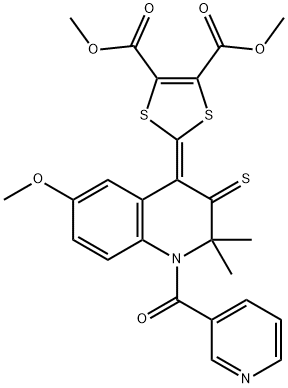 dimethyl 2-(6-methoxy-2,2-dimethyl-1-(pyridin-3-ylcarbonyl)-3-thioxo-2,3-dihydroquinolin-4(1H)-ylidene)-1,3-dithiole-4,5-dicarboxylate Struktur