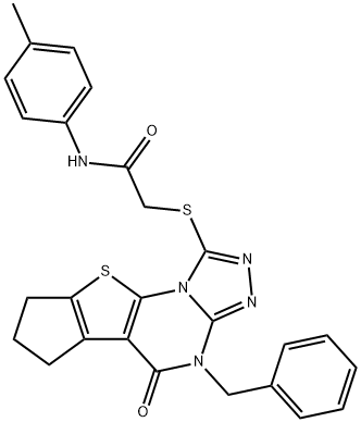 2-[(4-benzyl-5-oxo-4,5,7,8-tetrahydro-6H-cyclopenta[4,5]thieno[3,2-e][1,2,4]triazolo[4,3-a]pyrimidin-1-yl)sulfanyl]-N-(4-methylphenyl)acetamide Struktur