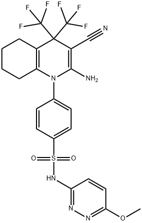 4-(2-amino-3-cyano-4,4-bis(trifluoromethyl)-5,6,7,8-tetrahydroquinolin-1(4H)-yl)-N-(6-methoxypyridazin-3-yl)benzenesulfonamide Structure