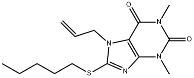 7-allyl-1,3-dimethyl-8-(pentylsulfanyl)-3,7-dihydro-1H-purine-2,6-dione 化学構造式