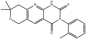 8,8-dimethyl-3-(2-methylphenyl)-2-sulfanyl-3,6,8,9-tetrahydro-4H-pyrano[3',4':5,6]pyrido[2,3-d]pyrimidin-4-one 化学構造式