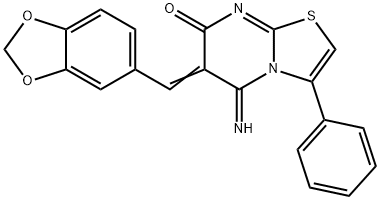 6-(1,3-benzodioxol-5-ylmethylene)-5-imino-3-phenyl-5,6-dihydro-7H-[1,3]thiazolo[3,2-a]pyrimidin-7-one Structure