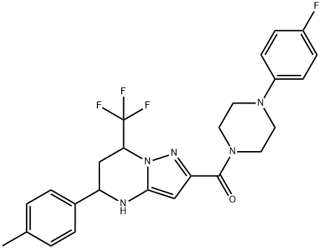 2-{[4-(4-fluorophenyl)piperazin-1-yl]carbonyl}-5-(4-methylphenyl)-7-(trifluoromethyl)-4,5,6,7-tetrahydropyrazolo[1,5-a]pyrimidine 化学構造式