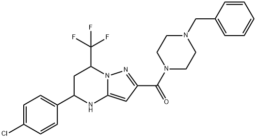 2-[(4-benzylpiperazin-1-yl)carbonyl]-5-(4-chlorophenyl)-7-(trifluoromethyl)-4,5,6,7-tetrahydropyrazolo[1,5-a]pyrimidine 化学構造式