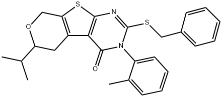 2-(benzylsulfanyl)-6-isopropyl-3-(2-methylphenyl)-3,5,6,8-tetrahydro-4H-pyrano[4',3':4,5]thieno[2,3-d]pyrimidin-4-one,378755-47-6,结构式