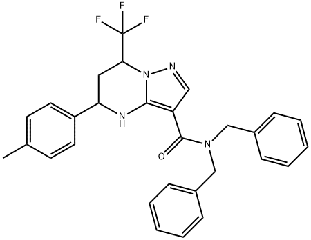 N,N-dibenzyl-5-(4-methylphenyl)-7-(trifluoromethyl)-4,5,6,7-tetrahydropyrazolo[1,5-a]pyrimidine-3-carboxamide Structure