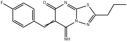 6-(4-fluorobenzylidene)-5-imino-2-propyl-5,6-dihydro-7H-[1,3,4]thiadiazolo[3,2-a]pyrimidin-7-one Struktur