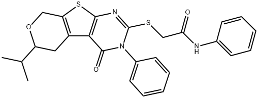 2-[(6-isopropyl-4-oxo-3-phenyl-3,5,6,8-tetrahydro-4H-pyrano[4',3':4,5]thieno[2,3-d]pyrimidin-2-yl)sulfanyl]-N-phenylacetamide,378763-62-3,结构式