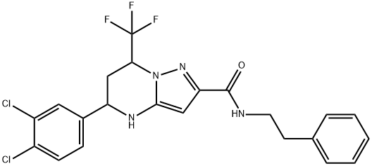 5-(3,4-dichlorophenyl)-N-(2-phenylethyl)-7-(trifluoromethyl)-4,5,6,7-tetrahydropyrazolo[1,5-a]pyrimidine-2-carboxamide Struktur