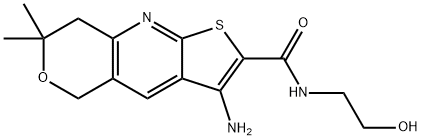 3-amino-N-(2-hydroxyethyl)-7,7-dimethyl-7,8-dihydro-5H-pyrano[4,3-b]thieno[3,2-e]pyridine-2-carboxamide 结构式