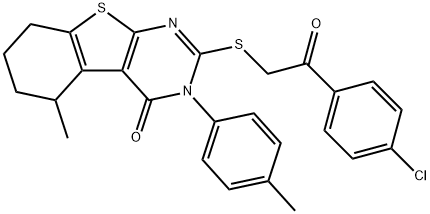 2-{[2-(4-chlorophenyl)-2-oxoethyl]sulfanyl}-5-methyl-3-(4-methylphenyl)-5,6,7,8-tetrahydro[1]benzothieno[2,3-d]pyrimidin-4(3H)-one 化学構造式