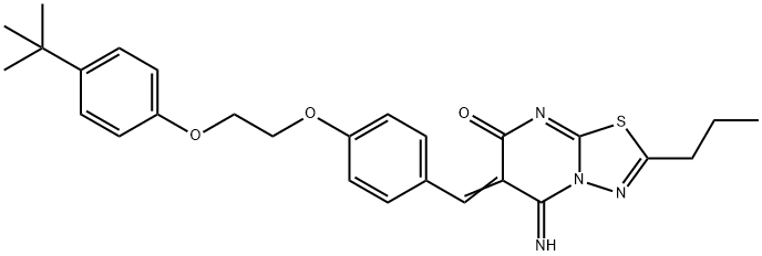 6-{4-[2-(4-tert-butylphenoxy)ethoxy]benzylidene}-5-imino-2-propyl-5,6-dihydro-7H-[1,3,4]thiadiazolo[3,2-a]pyrimidin-7-one,378774-22-2,结构式