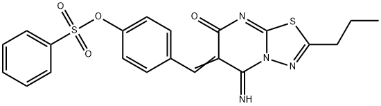 4-[(5-imino-7-oxo-2-propyl-5H-[1,3,4]thiadiazolo[3,2-a]pyrimidin-6(7H)-ylidene)methyl]phenyl benzenesulfonate 结构式