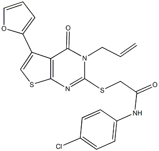 2-{[3-allyl-5-(2-furyl)-4-oxo-3,4-dihydrothieno[2,3-d]pyrimidin-2-yl]sulfanyl}-N-(4-chlorophenyl)acetamide 结构式