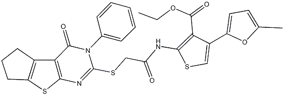 ethyl 4-(5-methyl-2-furyl)-2-({[(4-oxo-3-phenyl-3,5,6,7-tetrahydro-4H-cyclopenta[4,5]thieno[2,3-d]pyrimidin-2-yl)sulfanyl]acetyl}amino)-3-thiophenecarboxylate Structure