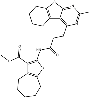 methyl 2-({[(2-methyl-5,6,7,8-tetrahydro[1]benzothieno[2,3-d]pyrimidin-4-yl)sulfanyl]acetyl}amino)-5,6,7,8-tetrahydro-4H-cyclohepta[b]thiophene-3-carboxylate Structure