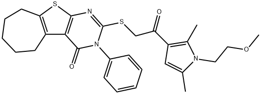 2-({2-[1-(2-methoxyethyl)-2,5-dimethyl-1H-pyrrol-3-yl]-2-oxoethyl}sulfanyl)-3-phenyl-3,5,6,7,8,9-hexahydro-4H-cyclohepta[4,5]thieno[2,3-d]pyrimidin-4-one Structure