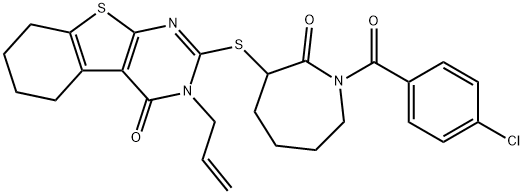 3-allyl-2-{[1-(4-chlorobenzoyl)-2-oxo-3-azepanyl]sulfanyl}-5,6,7,8-tetrahydro[1]benzothieno[2,3-d]pyrimidin-4(3H)-one 化学構造式