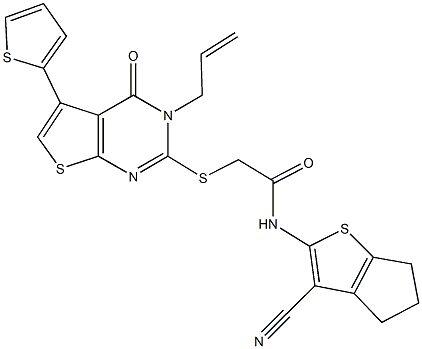 2-{[3-allyl-4-oxo-5-(2-thienyl)-3,4-dihydrothieno[2,3-d]pyrimidin-2-yl]sulfanyl}-N-(3-cyano-5,6-dihydro-4H-cyclopenta[b]thien-2-yl)acetamide Structure