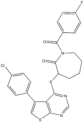 3-{[5-(4-chlorophenyl)thieno[2,3-d]pyrimidin-4-yl]sulfanyl}-1-(4-fluorobenzoyl)-2-azepanone|