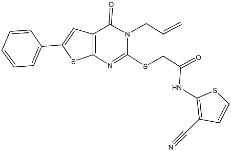 2-[(3-allyl-4-oxo-6-phenyl-3,4-dihydrothieno[2,3-d]pyrimidin-2-yl)sulfanyl]-N-(3-cyano-2-thienyl)acetamide,379242-05-4,结构式