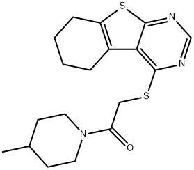 2-(4-methylpiperidin-1-yl)-2-oxoethyl 5,6,7,8-tetrahydro[1]benzothieno[2,3-d]pyrimidin-4-yl sulfide 结构式