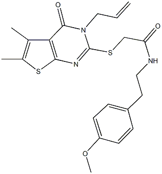 2-[(3-allyl-5,6-dimethyl-4-oxo-3,4-dihydrothieno[2,3-d]pyrimidin-2-yl)sulfanyl]-N-[2-(4-methoxyphenyl)ethyl]acetamide Struktur