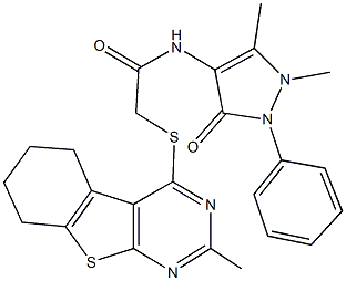 N-(1,5-dimethyl-3-oxo-2-phenyl-2,3-dihydro-1H-pyrazol-4-yl)-2-[(2-methyl-5,6,7,8-tetrahydro[1]benzothieno[2,3-d]pyrimidin-4-yl)sulfanyl]acetamide Structure