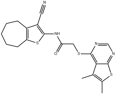 N-(3-cyano-5,6,7,8-tetrahydro-4H-cyclohepta[b]thien-2-yl)-2-[(5,6-dimethylthieno[2,3-d]pyrimidin-4-yl)sulfanyl]acetamide,379243-84-2,结构式