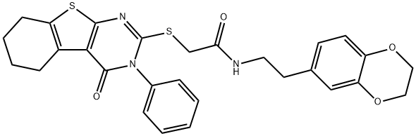 N-[2-(2,3-dihydro-1,4-benzodioxin-6-yl)ethyl]-2-[(4-oxo-3-phenyl-3,4,5,6,7,8-hexahydro[1]benzothieno[2,3-d]pyrimidin-2-yl)sulfanyl]acetamide Structure